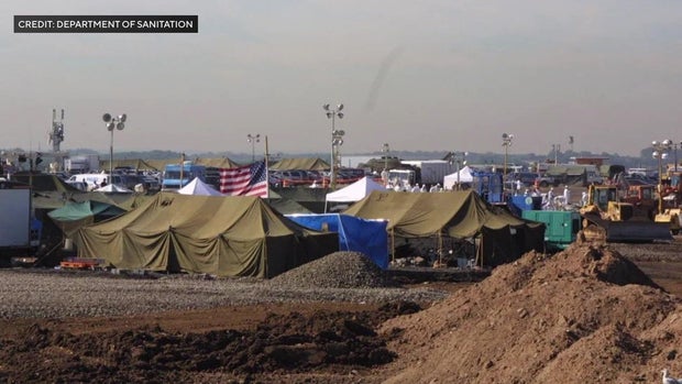 Tents set up at Fresh Kills landfill on Staten Island 