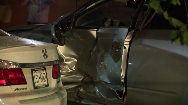 Driver's side door damage after crash 