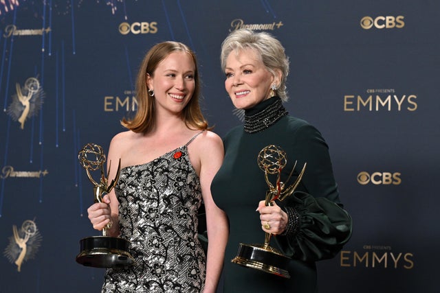 Hannah Einbinder and Jean Smart of "Hacks" pose with their Emmy Awards 
