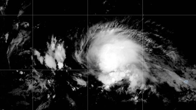 Tropical Storm Gabrielle is seen in the Atlantic Ocean in a satellite image captured at 10:20 a.m. EDT, Sept. 18, 2025.