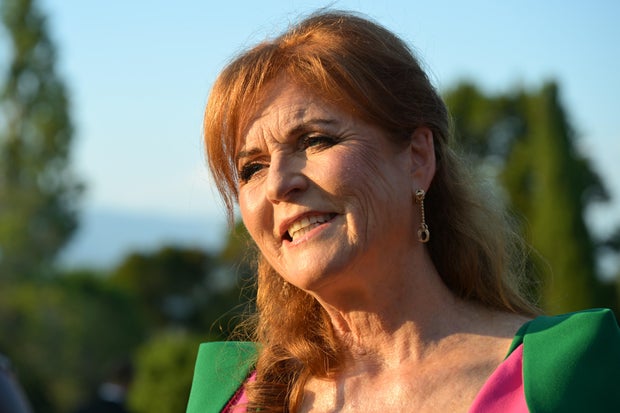 Sarah Ferguson, Duchess of York, attends the Knights Charitable Party in Shato de la Croy Dies on July 17, 2025, in Cannes, France. 
