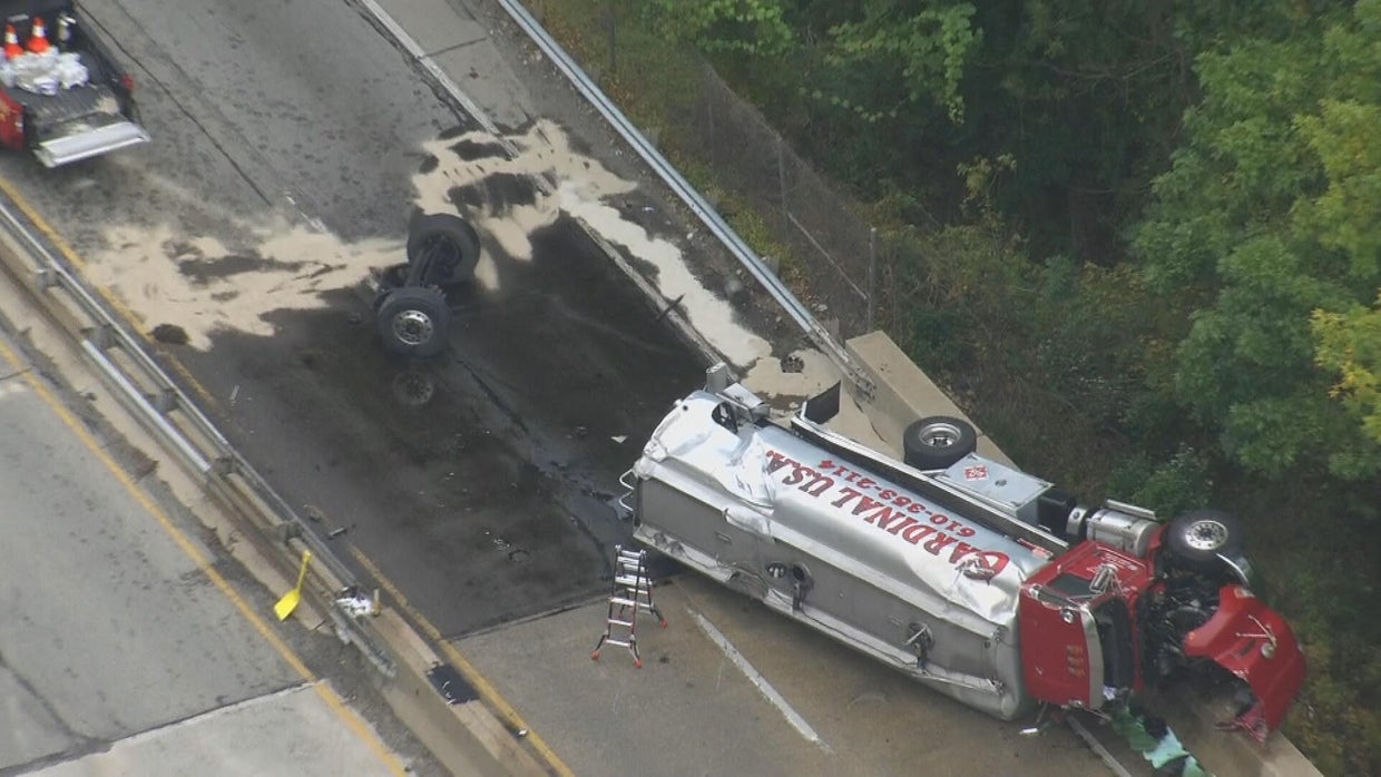 Tanker truck overturns, spilling fuel onto Media Bypass in Upper ...