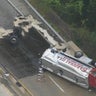 Tanker truck overturns, spilling fuel onto Route 1 in Media, Pa. 