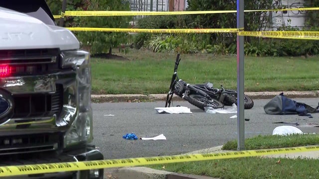 An e-bike laying in the street in Scotch Plains, New Jersey 