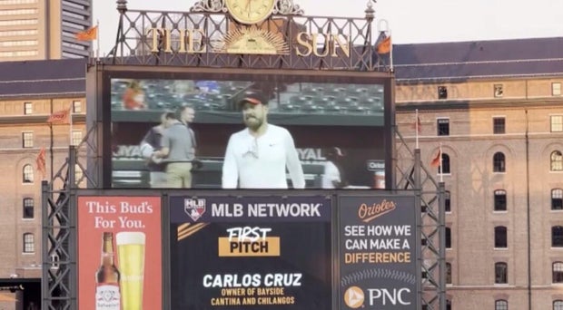 Carlos Cruz Gives First Pitch at Baltimore Orioles Game 