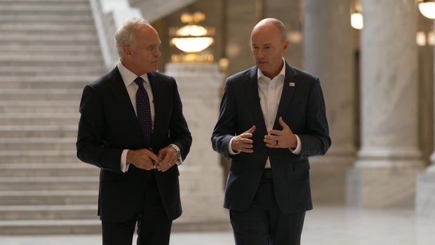 Scott Pelley and Gov. Spencer Cox 