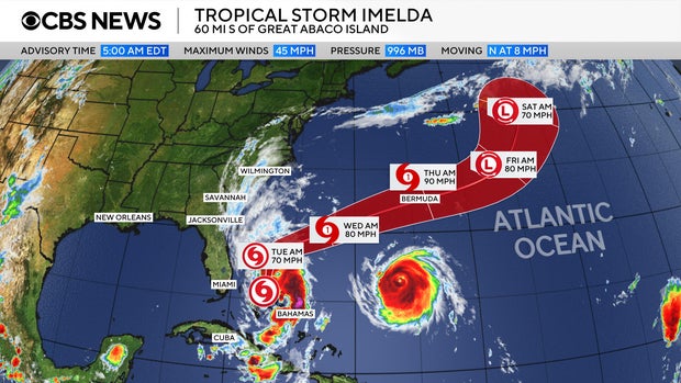 Map shows the forecast for Tropical Storm Imelda 