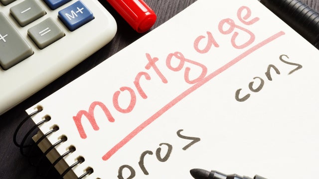 Mortgage pros and cons handwritten in a note. 