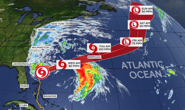 Map shows the forecast path for Hurricane Imelda 