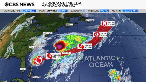 Map shows the forecast path of Hurricane Imelda 