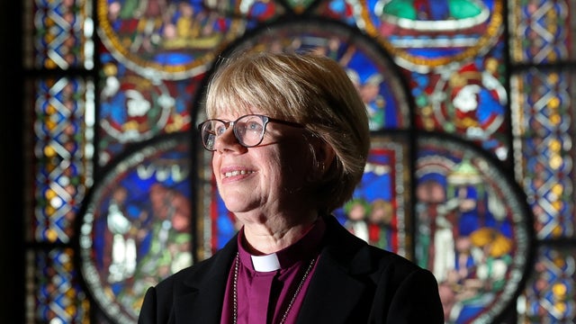 Archbishop of Canterbury-designate Sarah Mullally poses inside Canterbury Cathedral, in Canterbury, England, Oct. 3, 2025. 