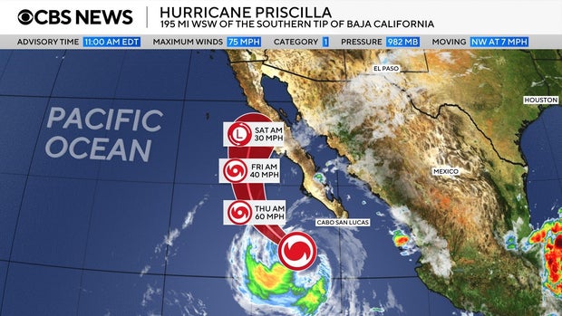 National Hurricane Center map showing Tropical Storm Priscilla's trajectory toward Baja California