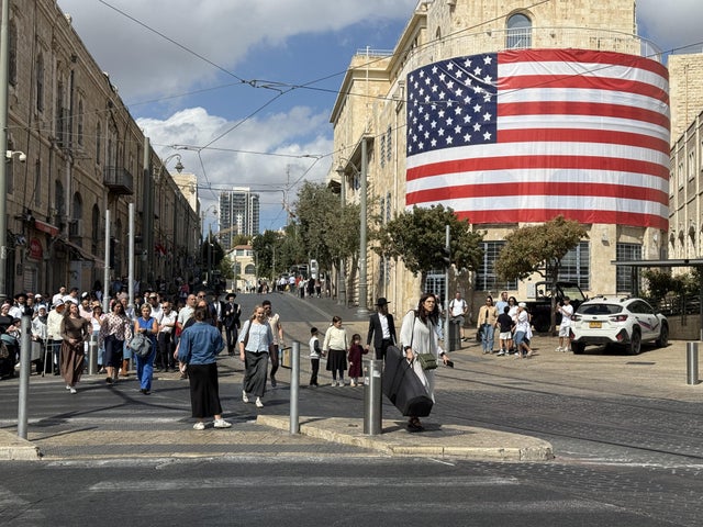 US flags raised in West Jerusalem following Gaza ceasefire 
