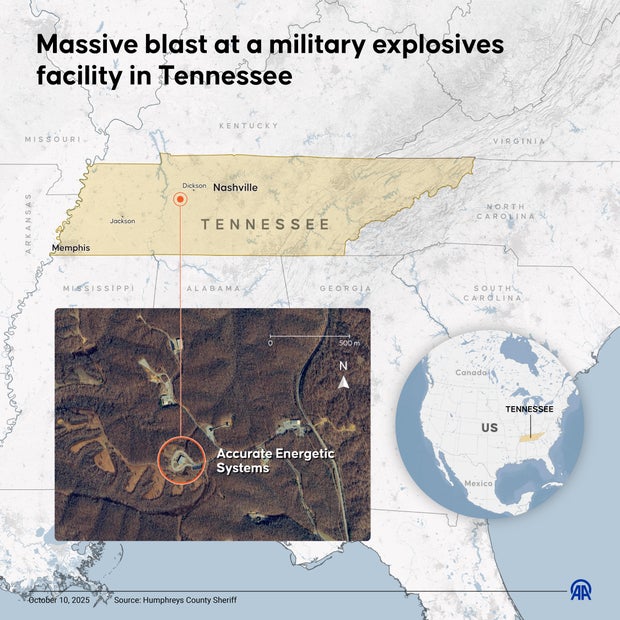 Massive blast at a military explosives facility in Tennessee 