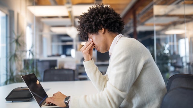 Businessman working late in office 