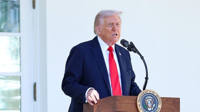 President Trump delivers remarks during a luncheon in the Rose Garden of the White House on Oct. 21, 2025. 
