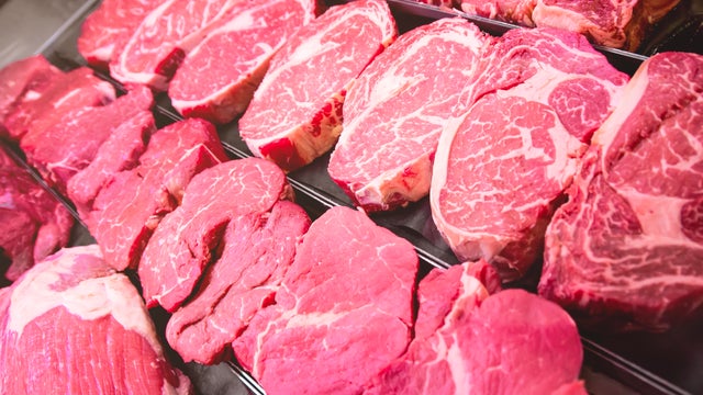 Fresh Beef Cuts Displayed at a Butcher Counter 