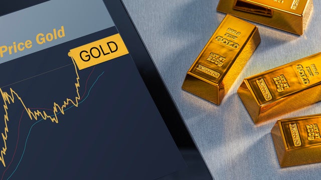 Golden market chart success. Growth gold bar financial investment stock diagram. 