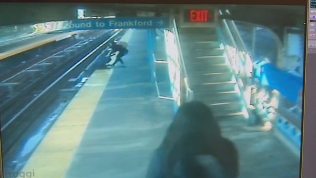 Woman falls onto SEPTA tracks, bystander helps