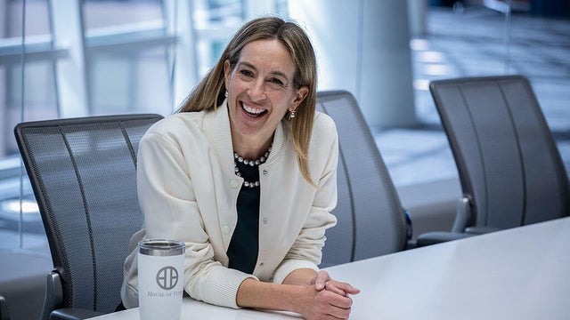 New Jersey Democratic Representative Mikie Sherrill smiles during an interview 