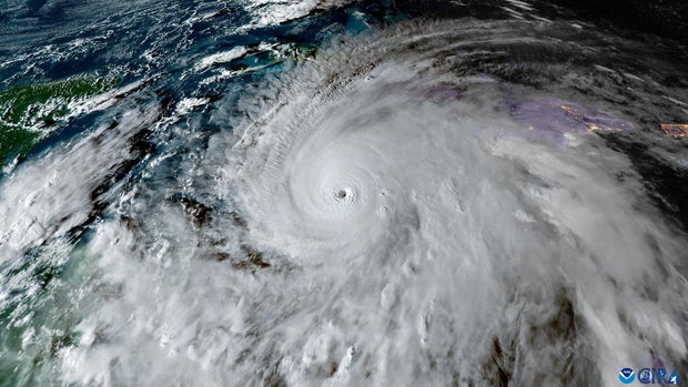 A satellite view shows Hurricane Melissa, over the Caribbean Sea, Oct. 27, 2025.