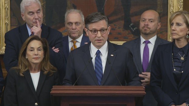 House Speaker Mike Johnson holds his daily news conference on the government shutdown at the Capitol on Thursday, Oct. 30, 2025.