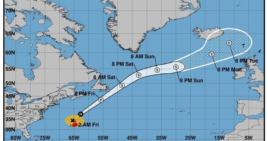 Hurricane Melissa racing toward Bermuda vicinity. Maps show its forecast path.