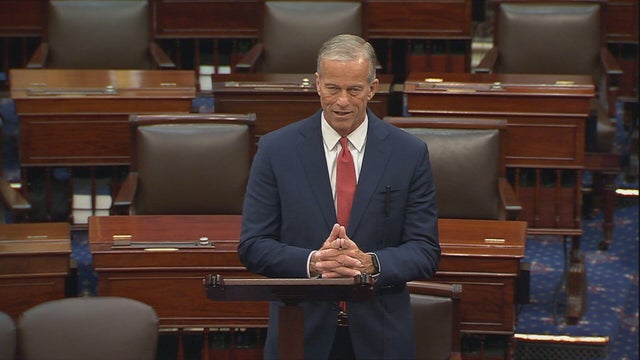 Senate Majority Leader John Thune speaks on the Senate floor on Tuesday, Nov. 4, 2025. 