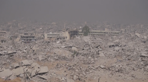 Rubble in what's left of a Gaza City neighborhood