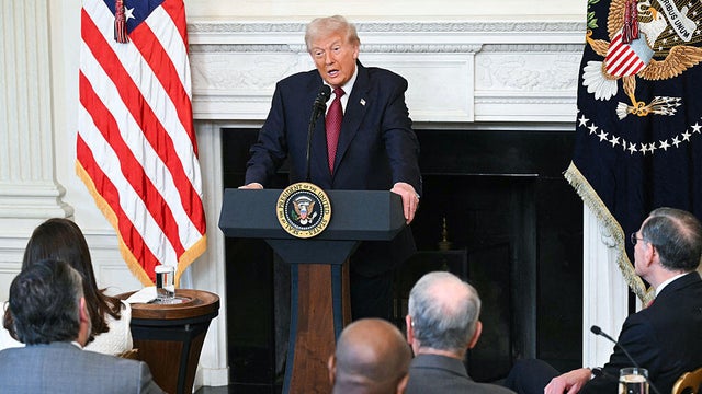 President Trump speaks during a breakfast meeting with Senate Republicans in the State Dining Room of the White House in Washington, D.C., on Nov. 5, 2025. 