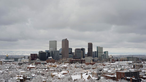 Denver Skyline and The Rocky Mountains 