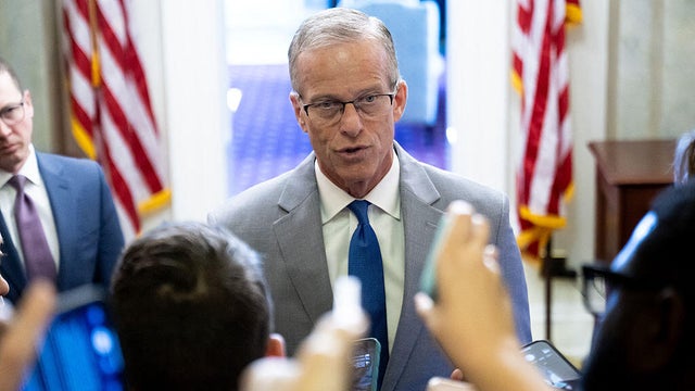 Senate Majority Leader John Thune of South Dakota speaks to reporters at the U.S. Capitol in Washington, D.C., on Nov. 6, 2025, during day 37 of the government shutdown. 