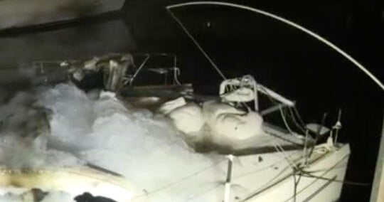 50-foot sailboat catches fire in Deerfield Beach, Broward firefighters battle early-morning blaze