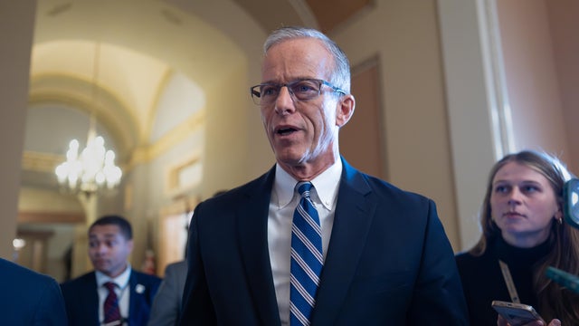 Senate Majority Leader John Thune of South Dakota speaks to reporters at the Capitol on Nov. 7, 2025. 