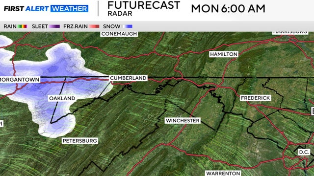 Futurecast for 6 a.m. Monday 