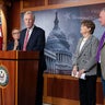 Sen. Angus King of Maine speaks at a press conference with Senate Democrats in Washington, D.C., on Nov. 9, 2025. 