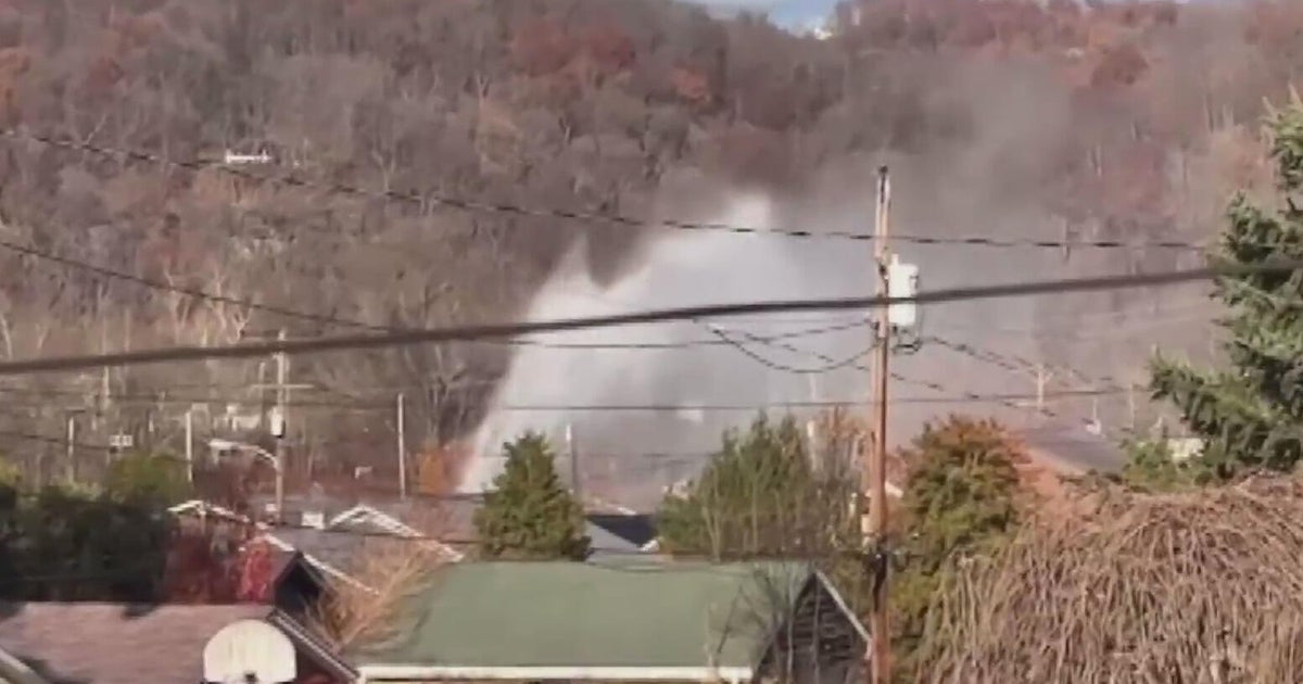 Water main break shoots geyser into sky in Armstrong County - CBS ...