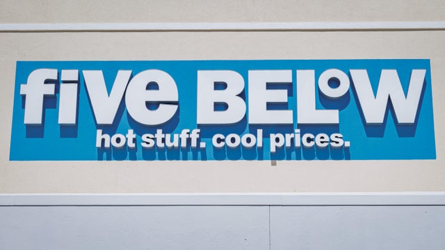 Sign at the entrance to a Five Below store in Venice, 