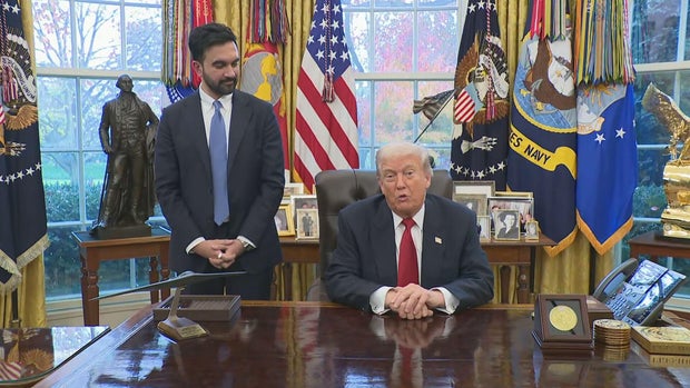 New York City Mayor-elect Zohran Mamdani and President Trump speak in the Oval Office on Friday, Nov. 21, 2025. 