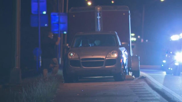 Flashing lights on top of police patrol car 
