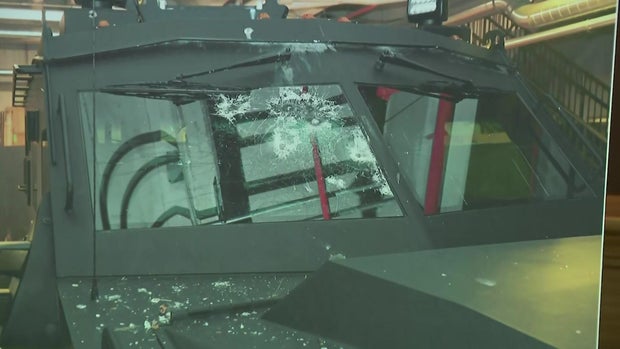 Windshield damaged by bullets 