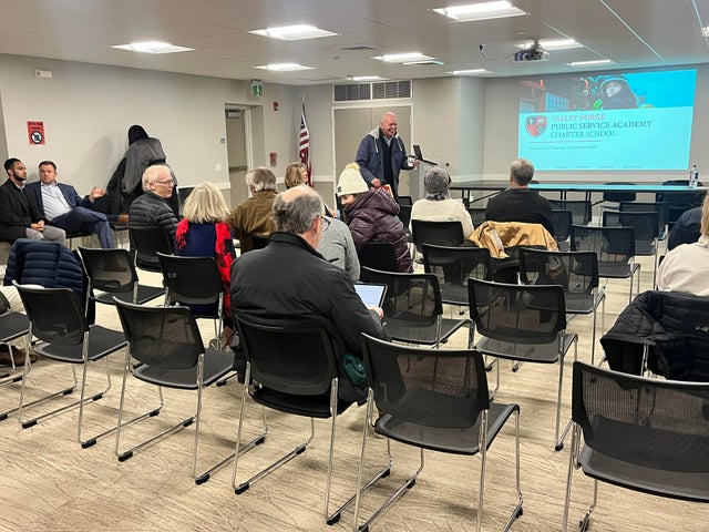 People gather for a meeting at the Radnor Memorial Library