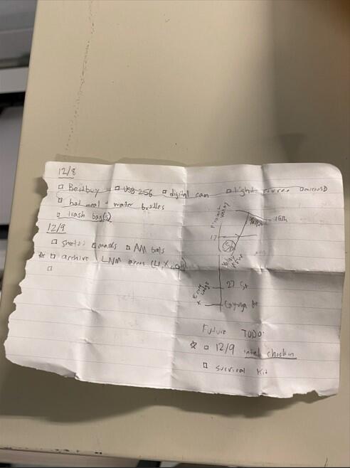 A handwritten note that authorities say was found on Luigi Mangione when he was arrested.