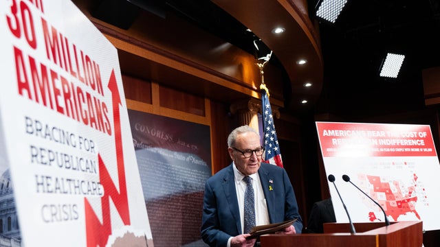 Senate Minority Leader Chuck Schumer arrives for the Senate Democrats' news conference on extending expiring Affordable Care Act tax credits in the U.S. Capitol on Dec. 4, 2025. 