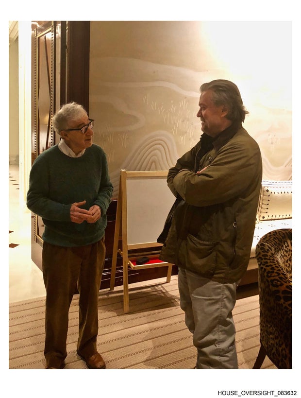 Woody Allen and Steve Bannon in a photo produced by the estate of Jeffrey Epstein.