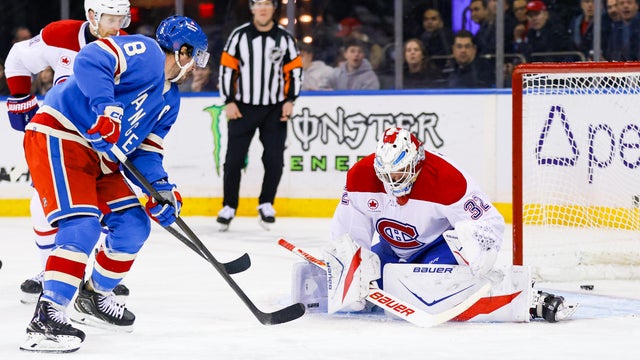 J.T. Miller #8 of the New York Rangers scores a goal during the second period of the National Hockey League game between the Montreal Canadiens and the New York Rangers on December 13, 2025 at Madison Square Garden in New York, NY. 