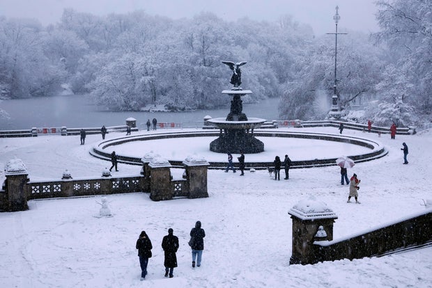 Snowfall in Central Park in New York City
