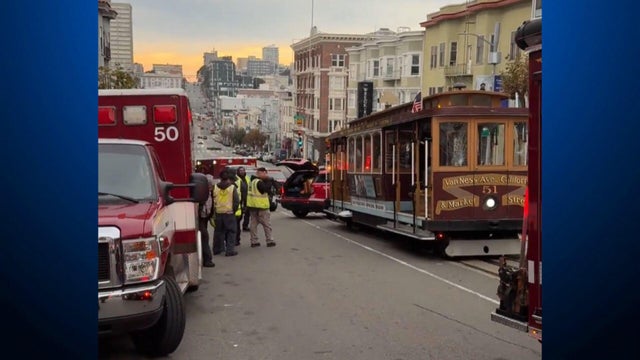Emergency responders seen near a San Francisco cable car 