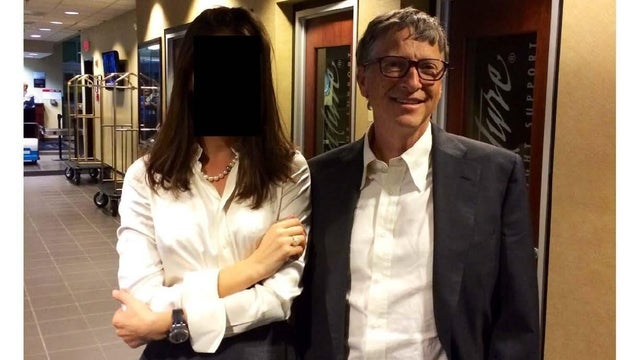 Bill Gates with an unknown person whose face is redacted, in a photo that the Jeffrey Epstein estate provided to Congress. 