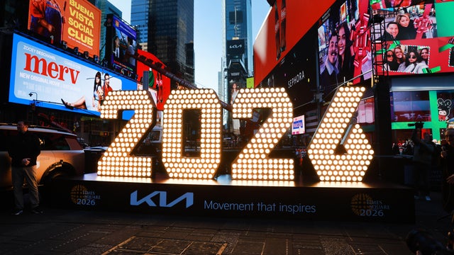 The New Year's Eve ball drop numerals for 2026 are displayed in Times Square on December 18, 2025 in New York City. 